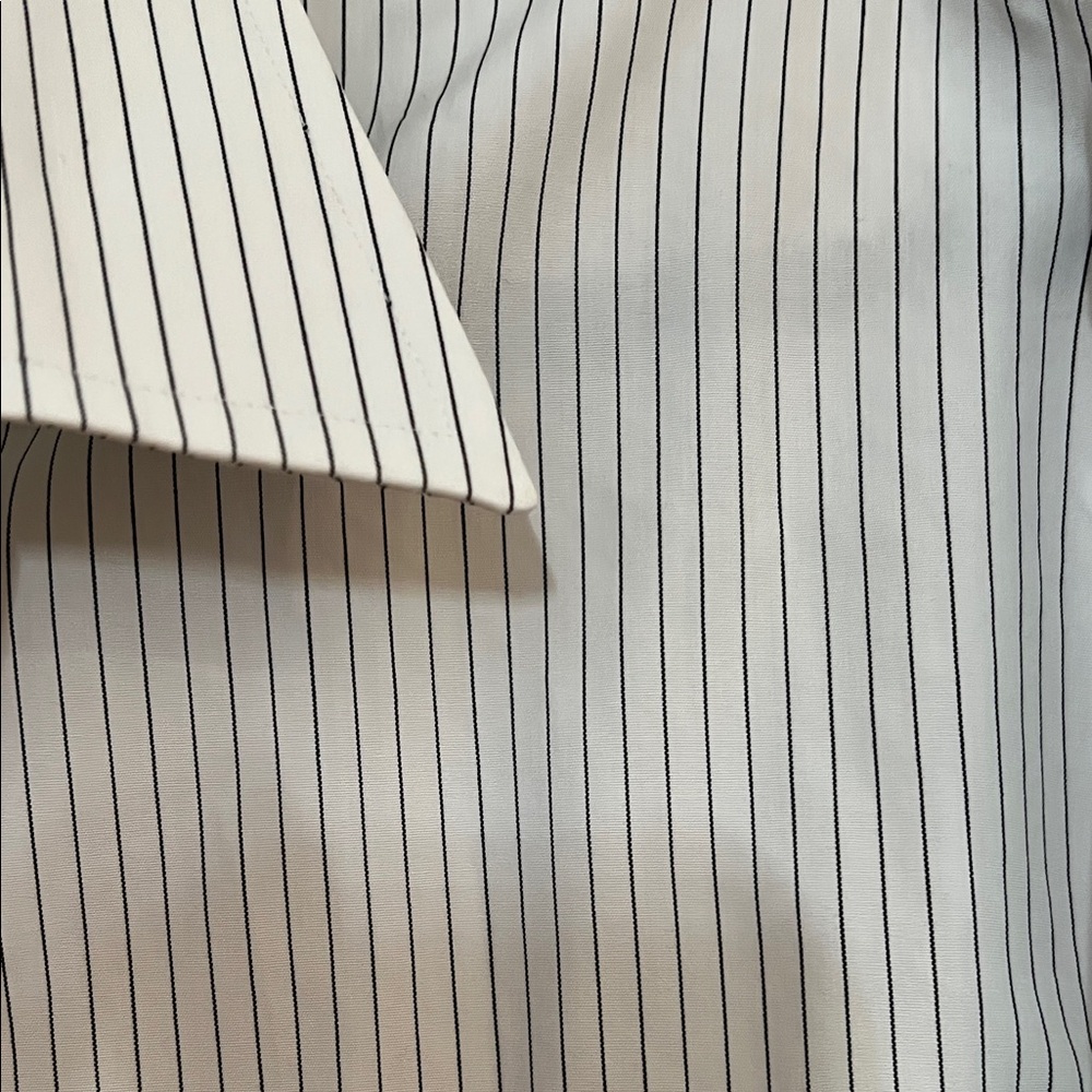 Express Design Studio White and Black Pin Striped Collared Dress Shirt Button - Picture 6 of 11